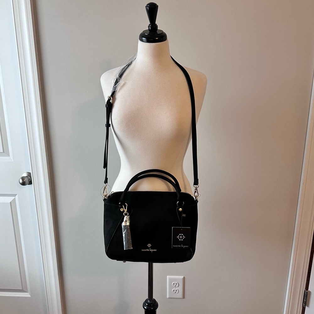 Gorgeous Vegan Leather Suede-Like Black Medium Crossbody